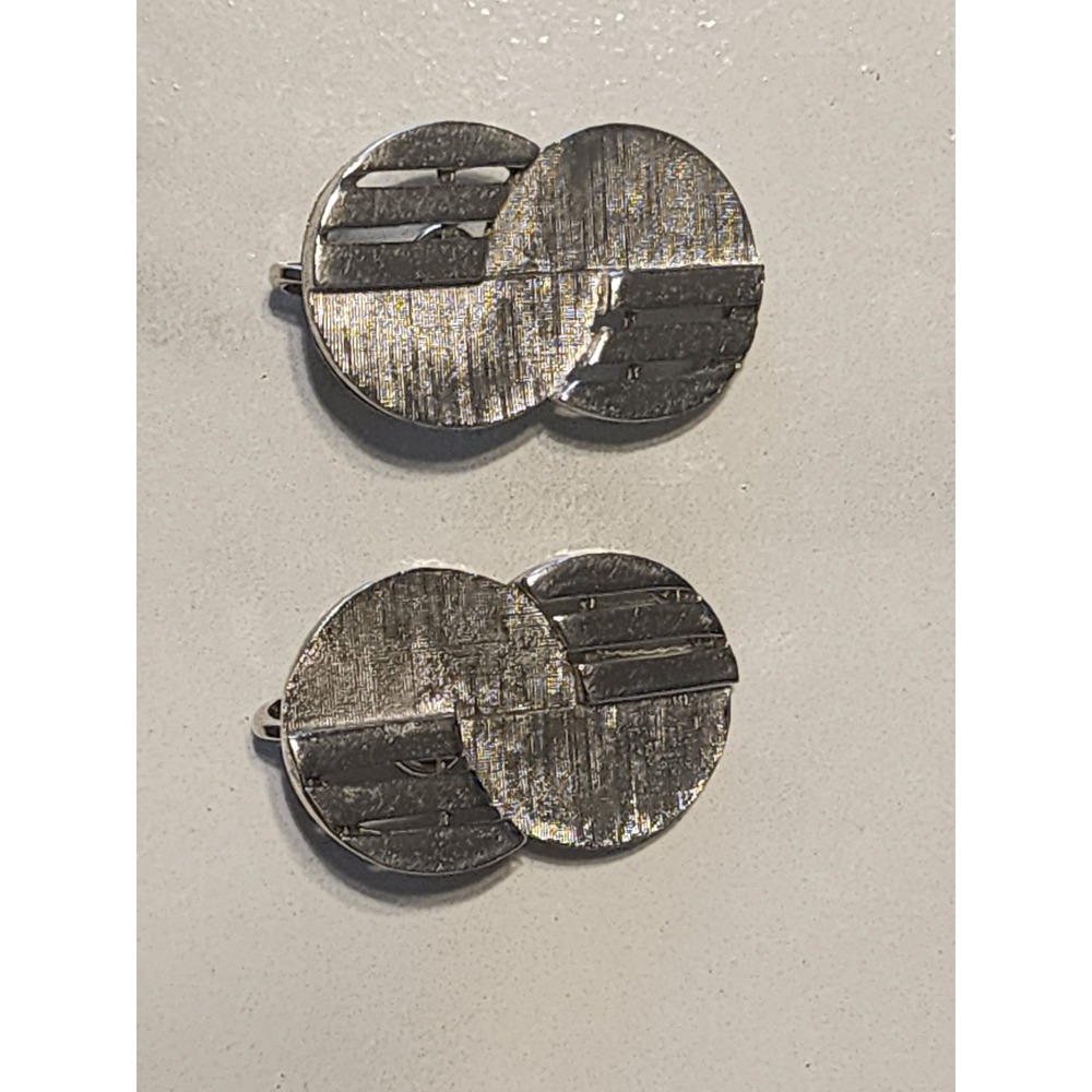 Vintage Crown Trifari Silver Tone Geometric MCM Clip On Earrings Textured Slats